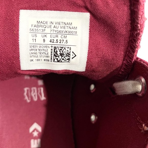 Converse Burgundy Red Casual Chuck Taylor All Star High Tops Sz 11 - Picture 4 of 4